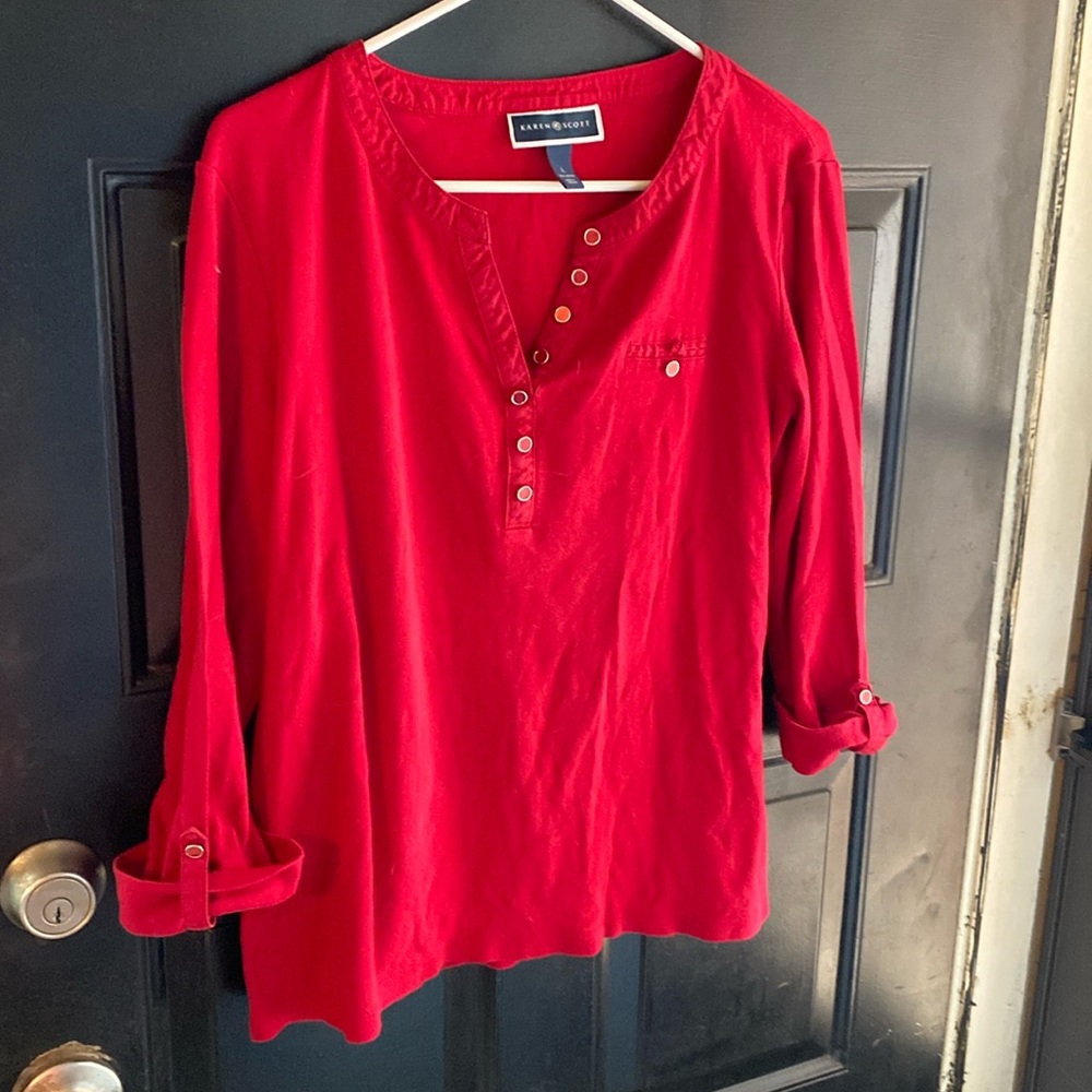 Karen Scott red blouse with long sleeves